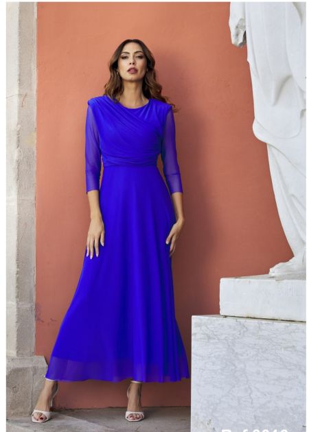 Vestido midi con fruncido de tul y mangas